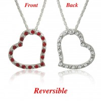 N755 Reversible Silver Plated Crystal Heart Necklace 3 Color103013-Red & Clear